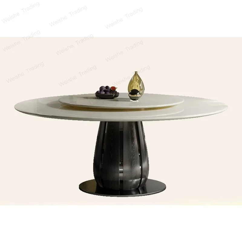 Cary ice jade marble round dining table Italian minimalist household with turntable solid wood dining room round table