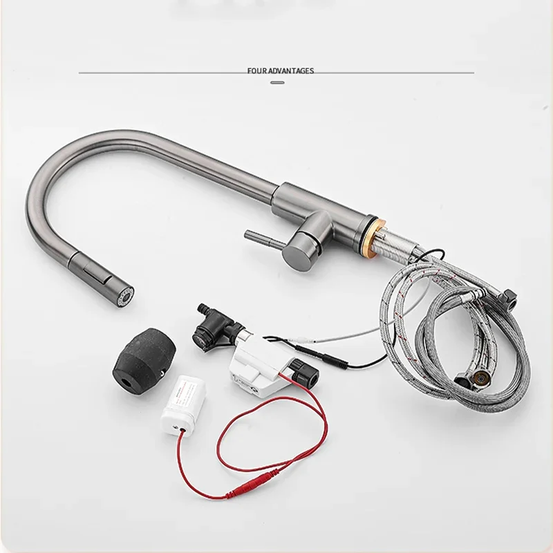 الفولاذ المقاوم للصدأ درج المطبخ الباردة والساخنة الاستشعار صنبور الكهرومغناطيسي التعريفي بالوعة الحنفية #6