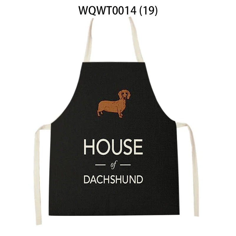 Cartoon Dachshund Painted Bulldog Print Linen Apron Kitchen Sleeveless Apron Baking Accessories Waist Apron Home Cooking