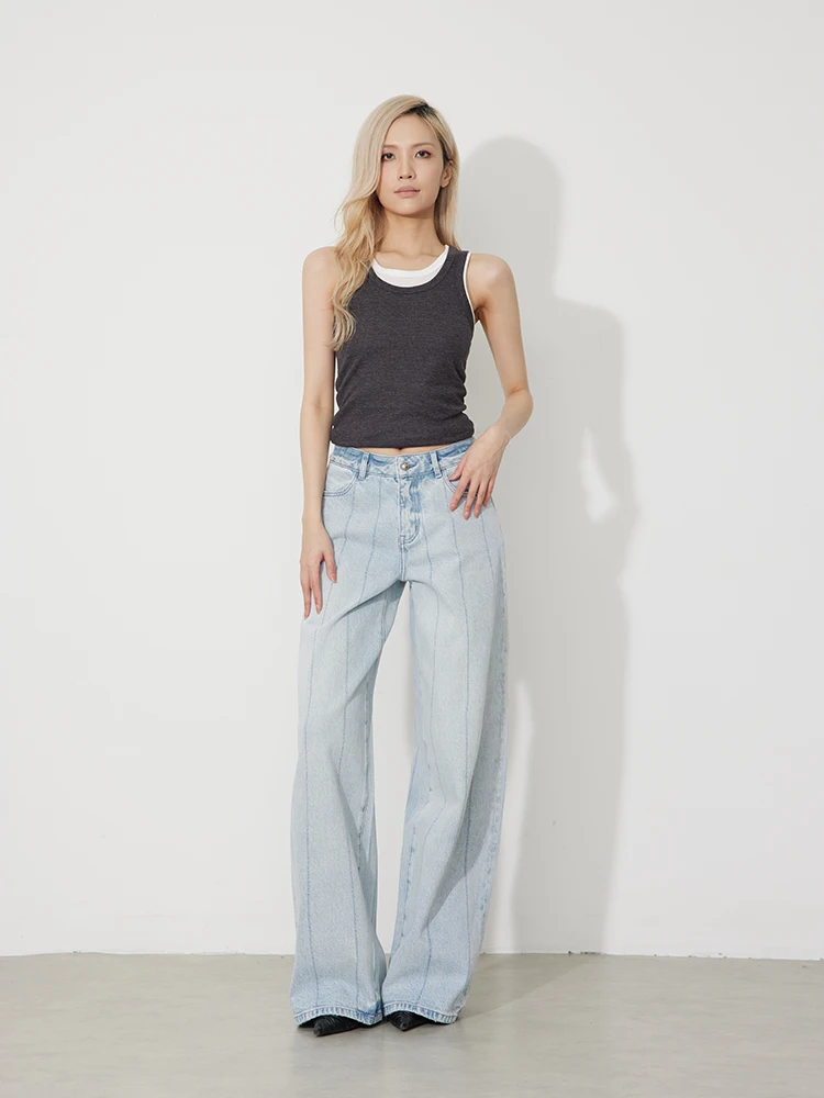 

Джинсы женские с высокой талией и широкими штанинами, с вертикальными полосками, новая весенняя коллекция RUGOSAM RB0660