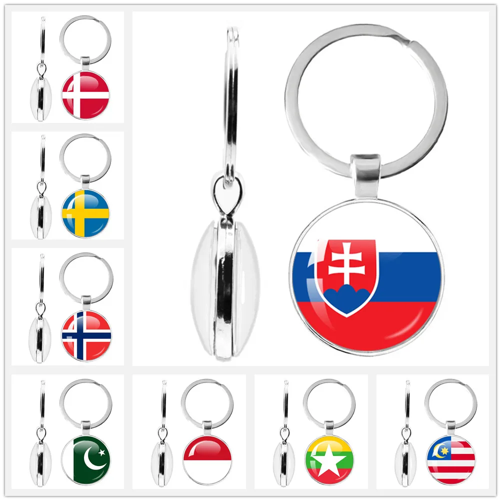 National Flag Pakistan,Brunei,Sri Lanka,Myanmar,Indonesia,Mongolia 25mm Glass Cabochon Double-Sided Keychain Gift