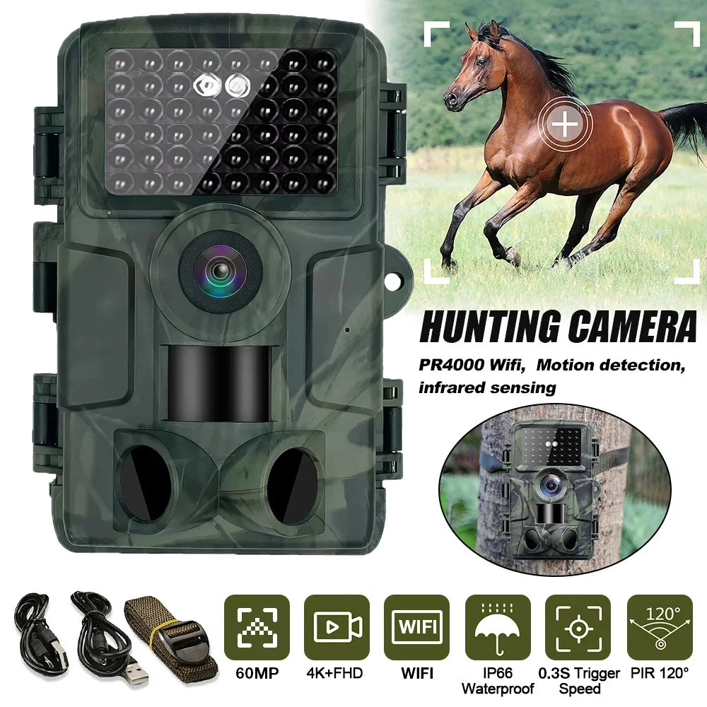 

Outdoor 60MP 4K Wildlife Tracking Hunting Camera 0.3s Sports Activation IP66 Waterproof 1080P Hunting Surveillance Camera