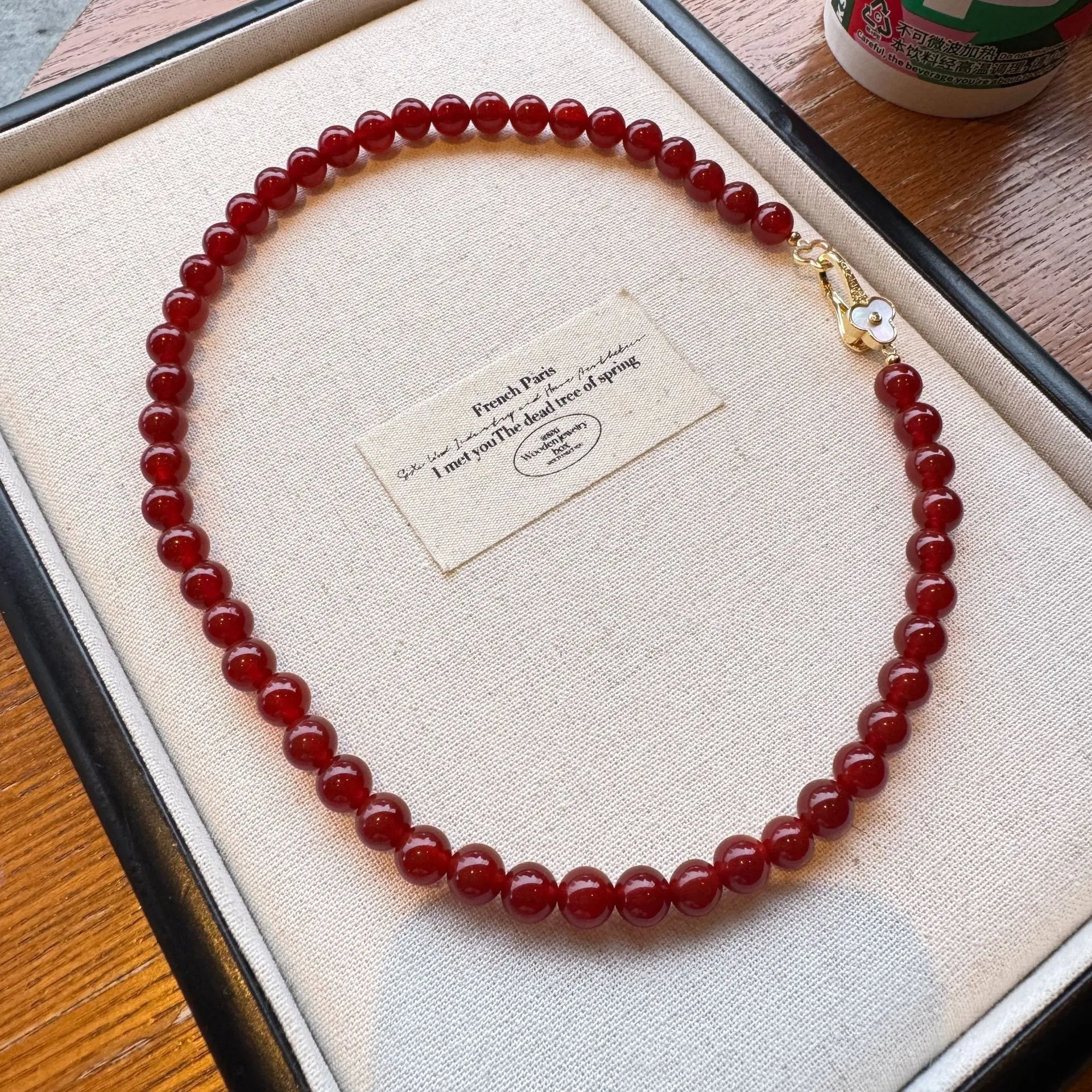 100 % natürlicher roter Achatstein, süße Glücksblume, 14 Karat Gold gefüllt, weibliche Perlen, Kette, Halskette, Schmuck für Frauen, Hochzeitsgeschenke – Detail 3