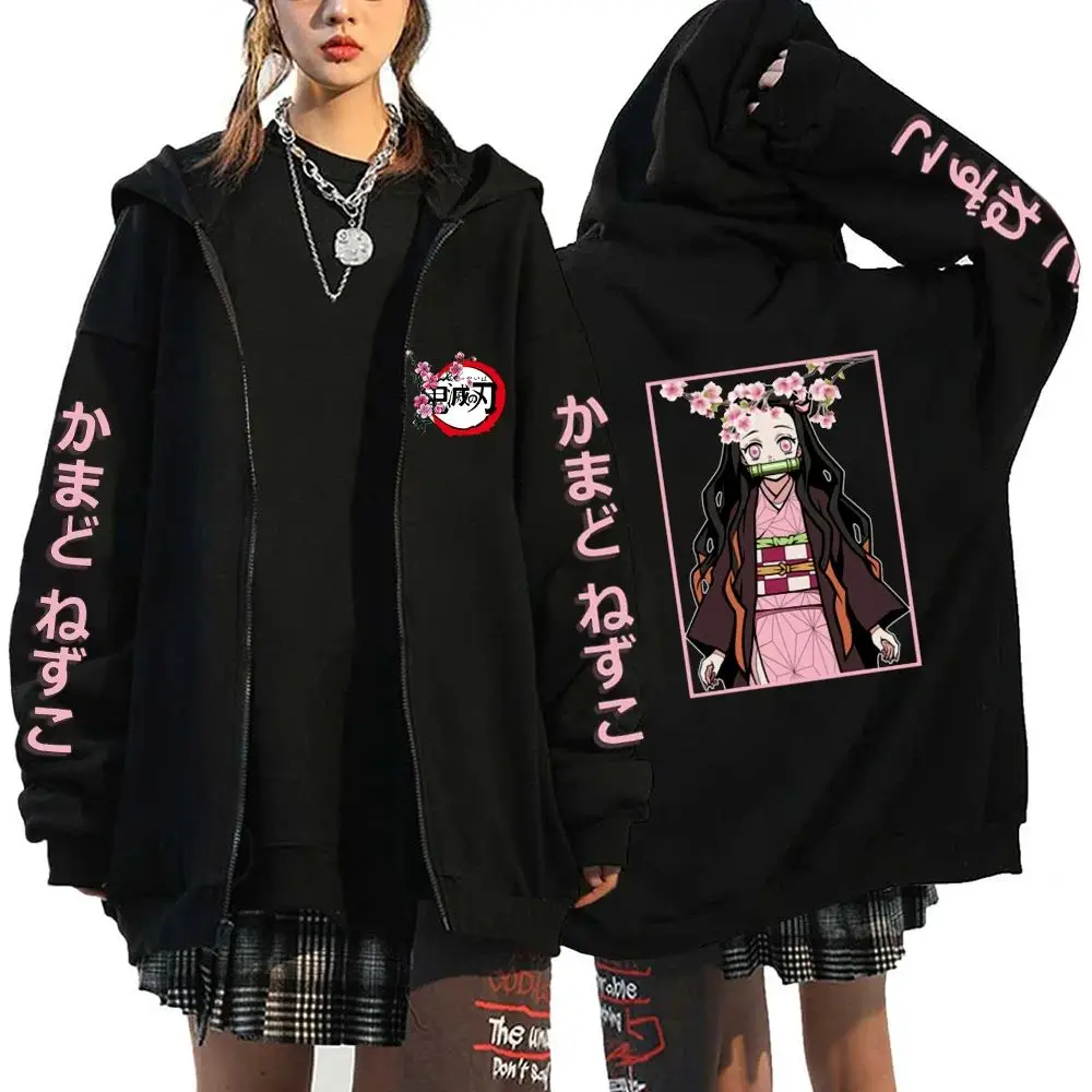 

2025 Demon Slayer Zipper Sweatshirts Zip Up Hoodie Anime Hoodies Unisex Hip Hop Streetwear Nezuko Kamado Graphic Y2K Clothes