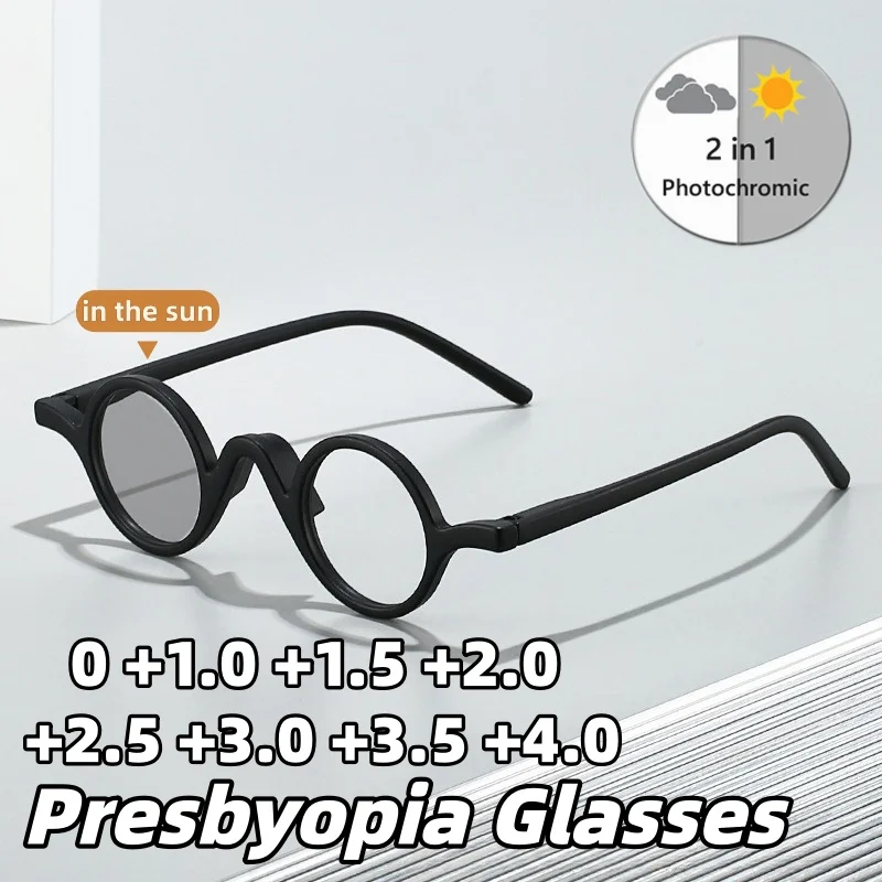 

Retro Round-Frame Photochromic Anti-Blue Light Reading Glasses for Women Ultra-lightweight Comfortable Presbyopia Eyewear