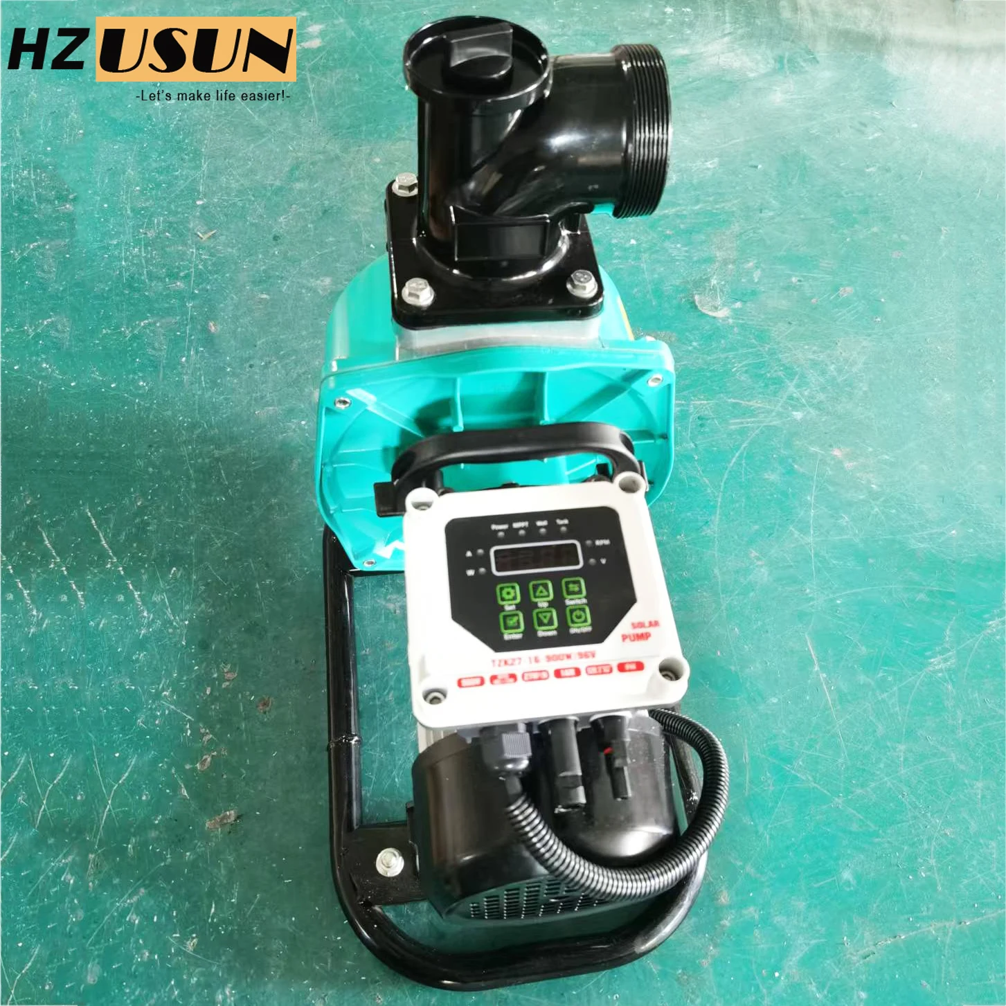 HZUSUN 1200W Powerful DC Solar Panel Powered Water Transfer Irrigation Pump Surface Mounted Dam Water Pressure Booster Pump Kit