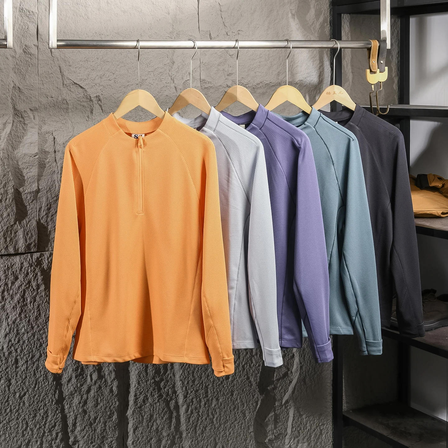 

Explosive Divine Product! High-End Breathable Couples Sunscreen Moisture Absorbent Quick Dry Half Open Collar Long Sleeve Tre...