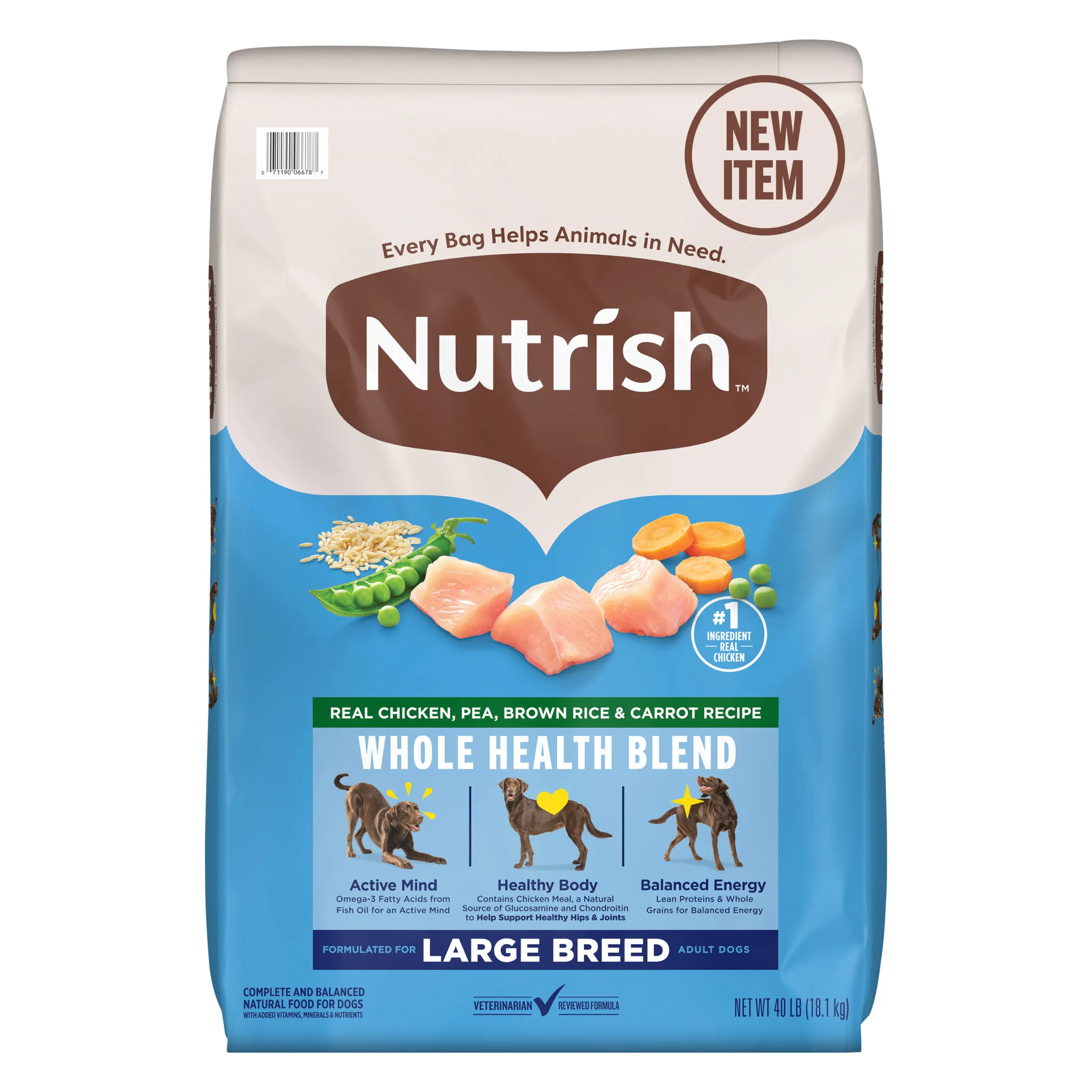 

Large Breed Real Chicken, Pea, Brown Rice & Carrot Recipe Whole Health Blend Dry Dog Food, 40 lb. Bag (Rachael Ray)