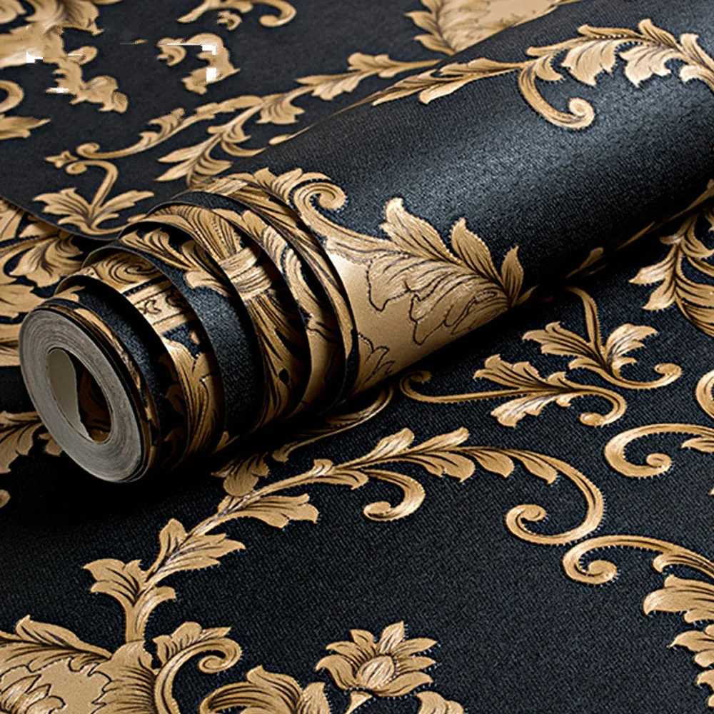 

Modern Wallpaper Home Decor Bedroom High Grade Black Gold Luxury Embossed Texture Metallic 3D Damask Wallpaper Decor Wallpapers