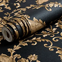 Modern Wallpaper Home Decor Bedroom High Grade Black Gold Luxury Embossed Texture Metallic 3D Damask Wallpaper Decor Wallpapers