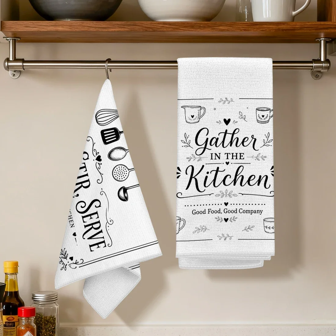 2pcs Set Kitchen Towels H Drawn Kitchenware PatternHand Towels Christmas Decorations For Home Noel Dish Towels Gifts