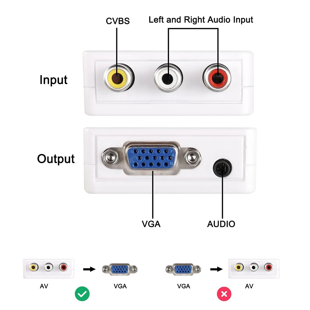 Nku Composite AV 3RCA to VGA and 3.5mm Adapter with USB Power Cable Audio Video Converter for VCD DVD Projector TV Set-Top Box
