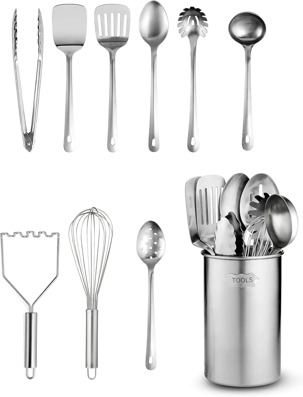 FineDine Stainless-Steel Kitchen Utensil Set - 10-piece premium Nonstick & Heat Resistant Gadgets, Turner