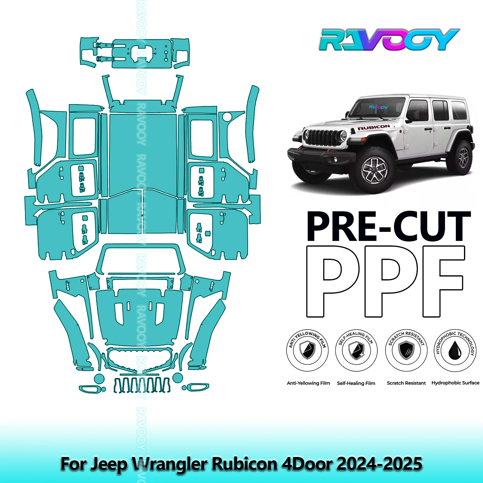 

8.5Mil Precut PPF Paint Protection Film Full Vehicle For Jeep Wrangler Rubicon 4Door 2024-2025Clear Bra