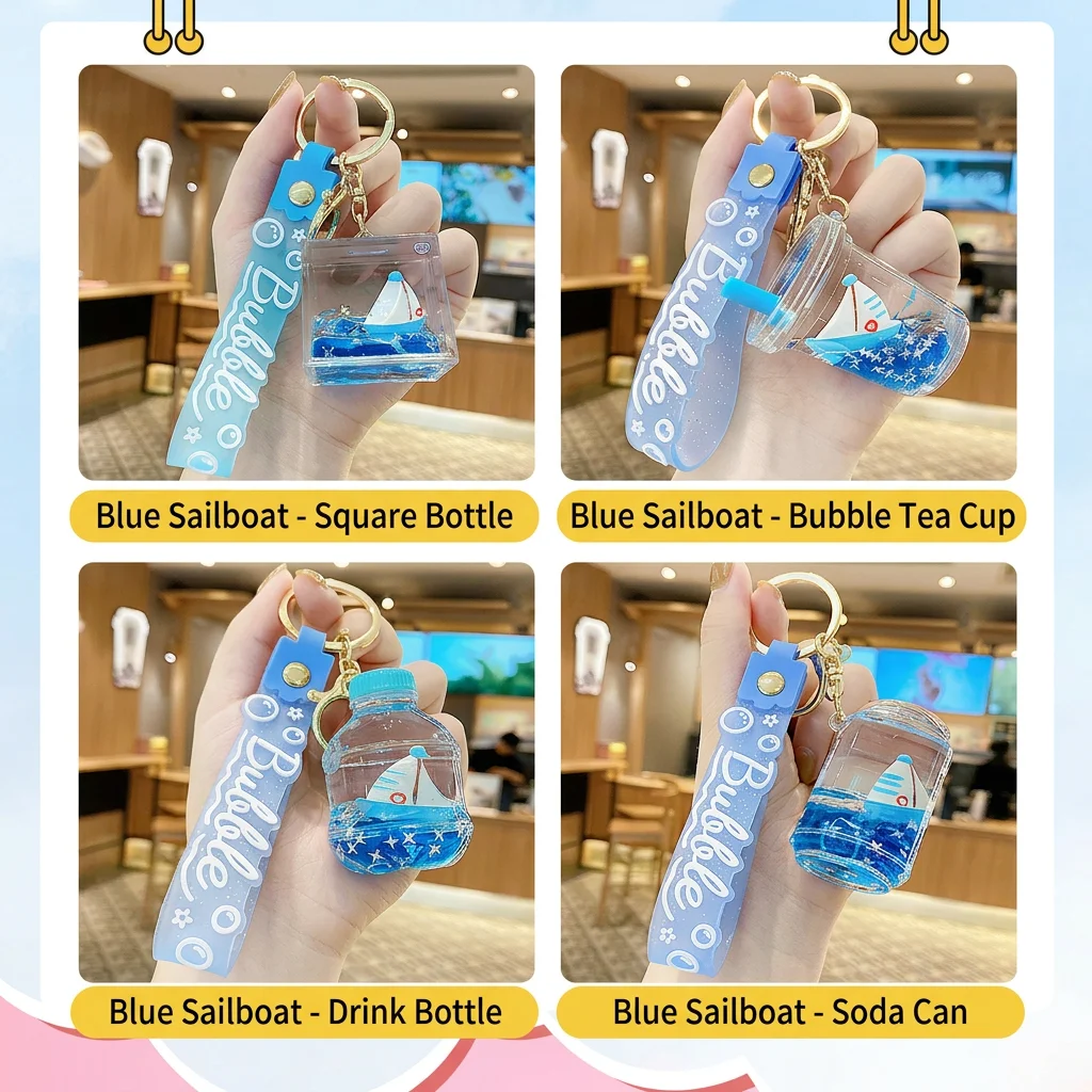 Quicksand Key Holder Blue Decorative Bag Charm Pvc Key Chain Pendant Transparent Floating Quicksand Key Chain For Graduation