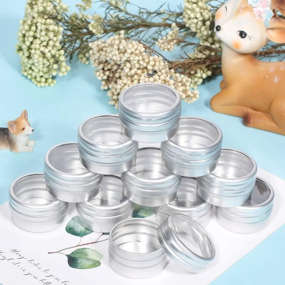 32 Pack 5ml 0.17oz Small Empty Silver Aluminum Tins Metal Jar Cans Sample Cosmetic Containers Bottle Box with Window