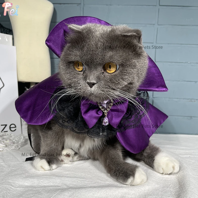 Spooky Halloween Vampire Couture for Cats Perfect Parties and Festivals Halloween Cloak Hat Festival Set Dress up pet clothes