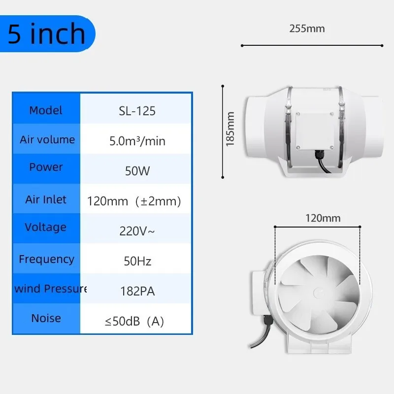 4/5 inch Exhaust Fan Home Silent Inline Pipe Duct Fan Bathroom 220V Extractor Ventilation Kitchen Toilet Wall Air Cleaning