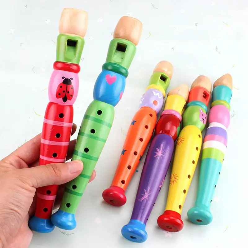 Cartoon Short Flute Sound Kid Wood Musical Instrument 6-Holes Recorder 6 Hole Wooden Flute Musical Instruments Kids Toys