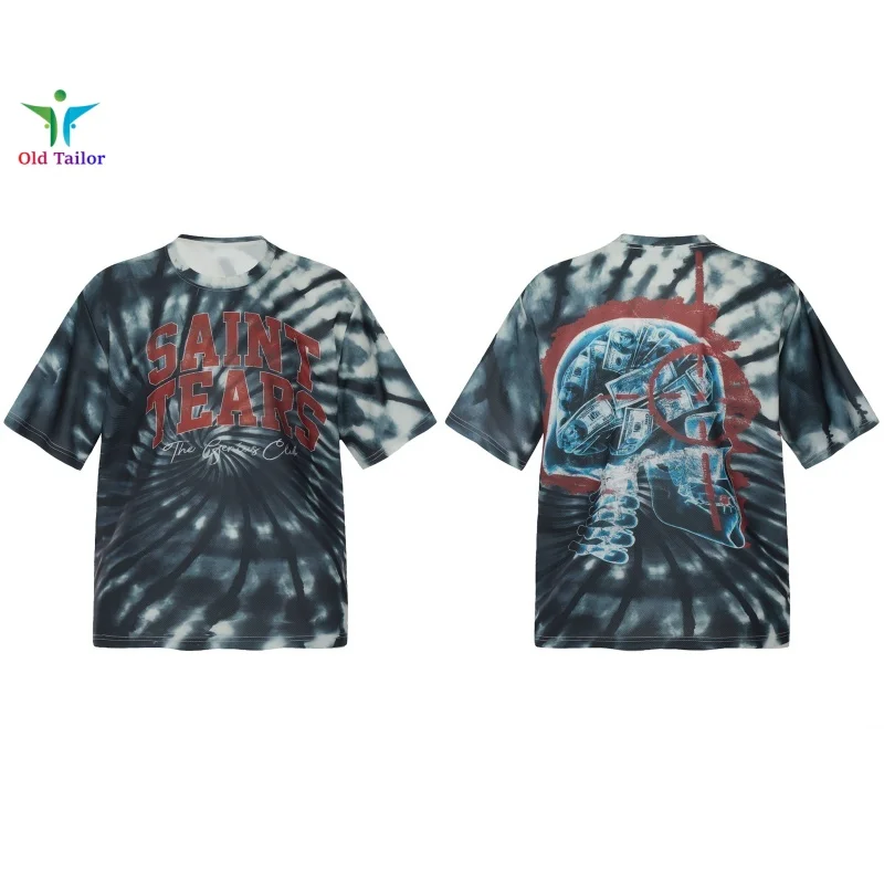 

25SS Saint модная модная Hype Color ретро летняя мужская и женская свободная футболка с круглым вырезом в стиле хип-хоп с коротким рукавом