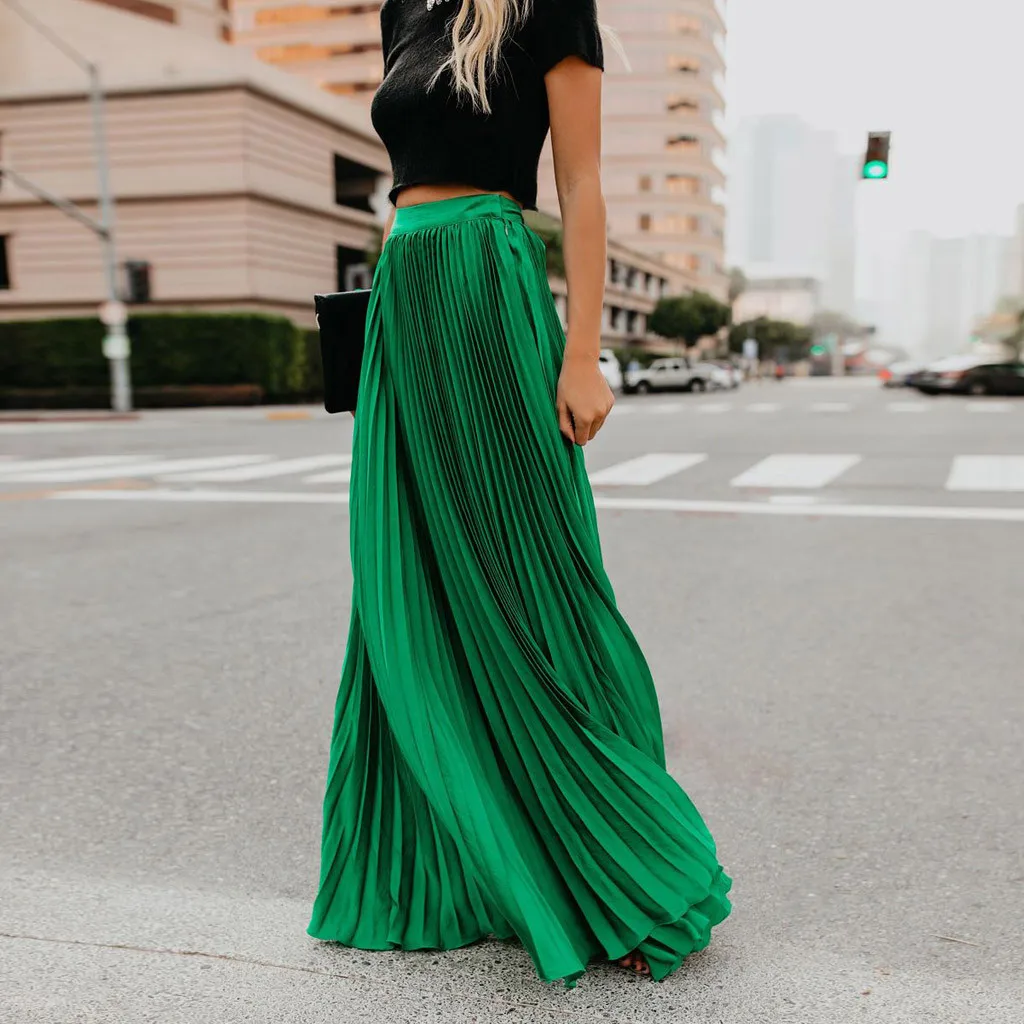 

Fashion Prom Women's Skirt Korean Style Solid High Waist Loose Maxi Dresses Elegant Party Ladies Pleated Long Skirts Y2k Clothes