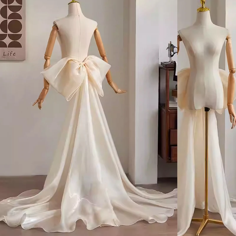 

Отдельный бант из органзы для вечерней вечеринки с юбкой и узлами со шлейфом, длинные узлы для свадебной вечеринки, свадебное платье с бантом по индивидуальному заказу