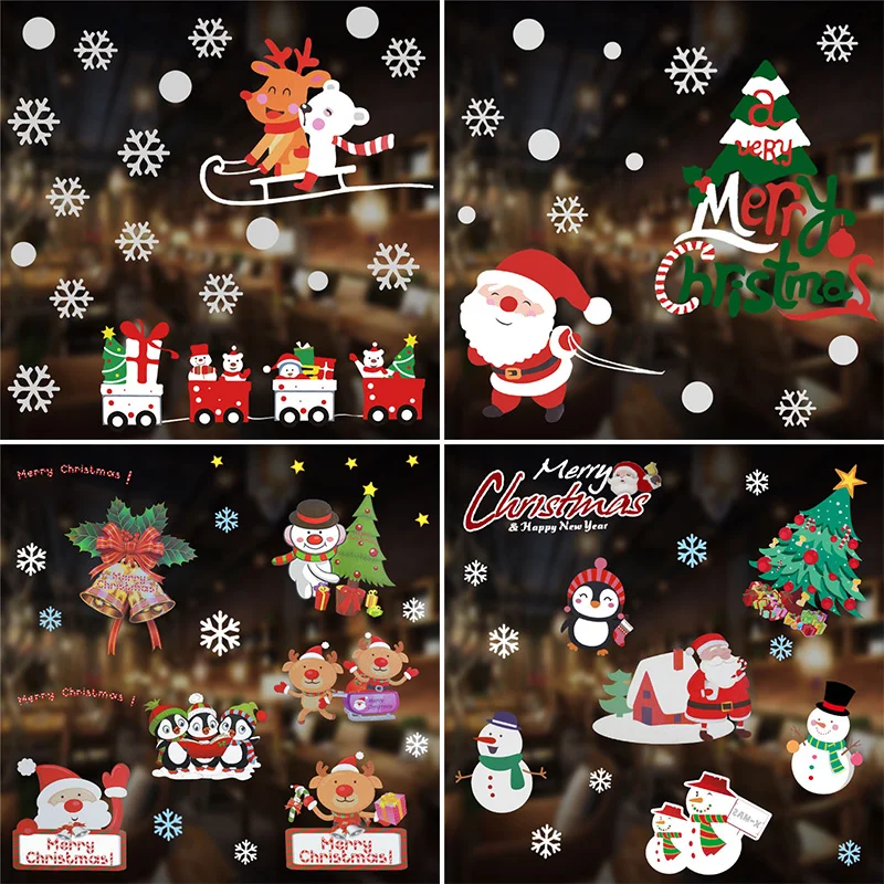 Christmas Snowflake Window Glass Stickers Santa Claus Elk Wall Sticker Merry Christmas Decoration Home Christmas New Year Gifts