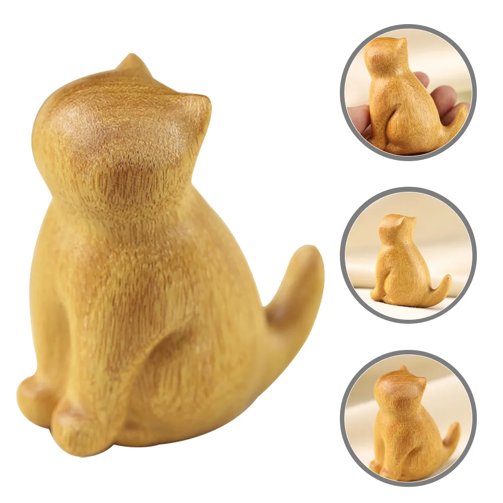 

Wooden Carved Sitting Cat Sculpture Desktop Handcrafted Small Cat Ornament Wood cat ornaments desk