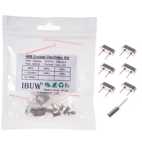 35pcs 32.768Khz 6Mhz 8Mhz 11.0592Mhz 12Mhz 16Mhz 20Mhz Crystal Oscillator kit HC-49S kit Assortment 5PCS new and
