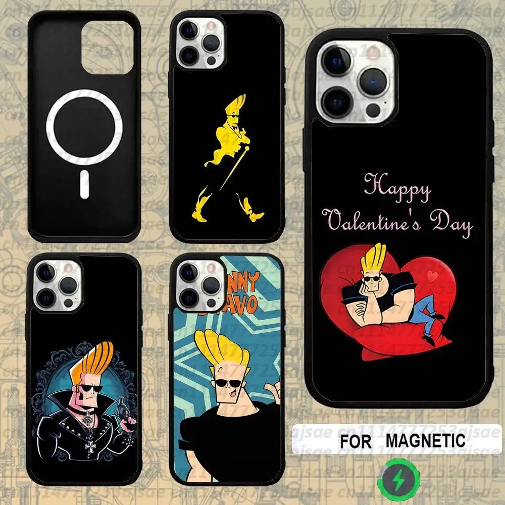 Cartoon J-Johnny Bravo For Magsafe Wireless Charger Case For iPhone 18,15,16,17,13,14,11,12,Pro,Max,Plus,E,Air,Mini Cover