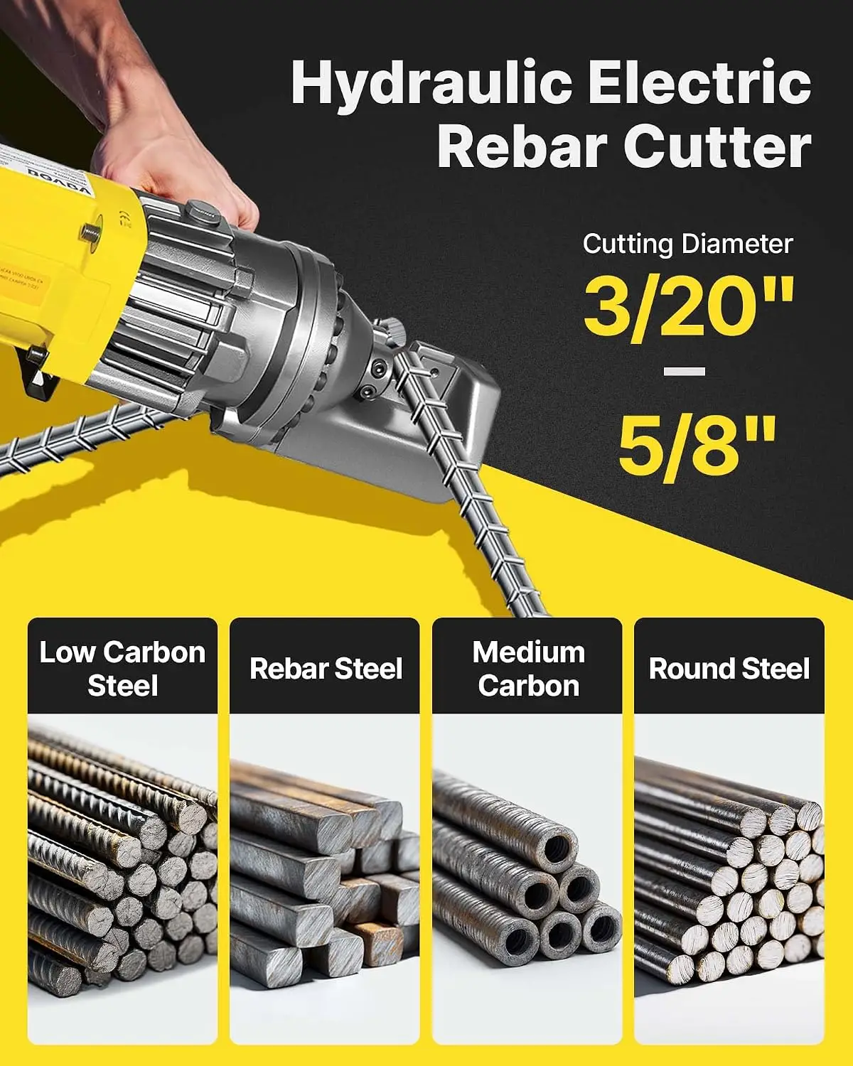 Electric Hydraulic Rebar Cutter 900W 110V - Portable, Cuts #5 4-16mm Rebar in 3 Seconds, with Stainless Steel Carry Case