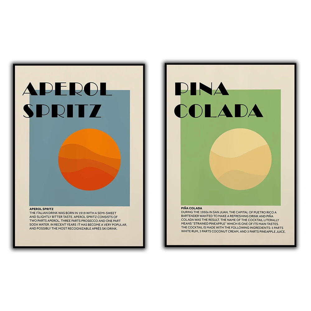

Aperol Spritz , Pina Colada Cocktail Printable Poster, Retro Colourful Cocktail Digital Art, Kitchen Wall Decor