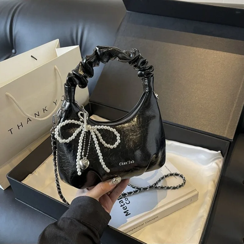 

Новые сумки Y2K для подмышек для женщин, высококачественная женская сумка оригинального дизайна с жемчужным бантом, сумка через плечо с регулируемым ремешком