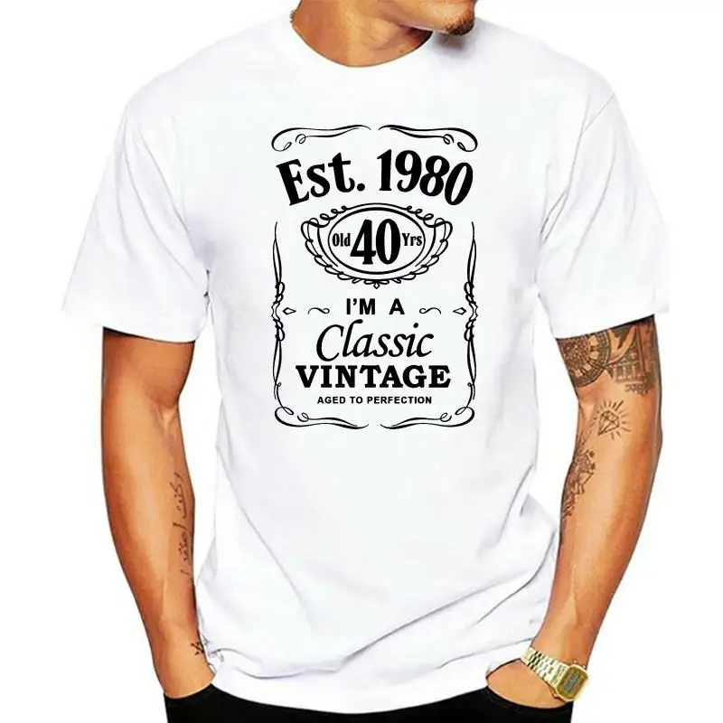 Cool Tee Shirt Men 40th Birthday T-Shirt Est 1980 Vintage Man Fortieth 40 years Gift Summer T-shirt