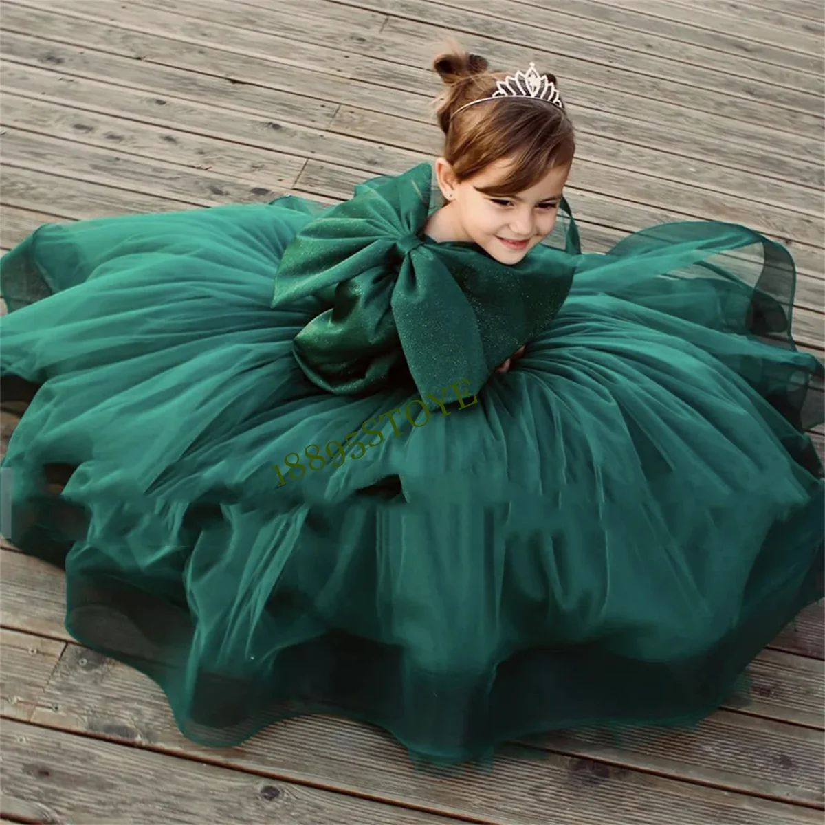 CustomizedFlower Girl Dresses Green Girls Cute Stain Dresses Formal Princess Gowns 2023 For Wedding Party Tulle Junior Bridesmai