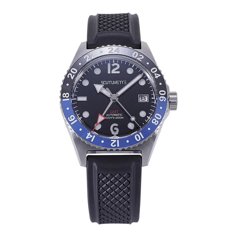 

Scutumette Men Automatic Watch GMT Mechaical Wristwatch Diver 20ATM Waterproof BGW-9 Luminous NH34 Enamel Dial Ceramic Bezel