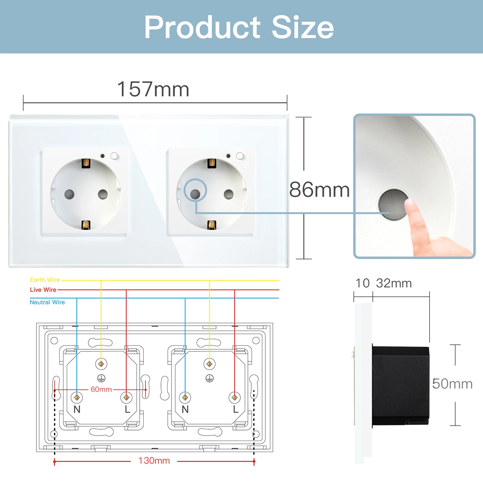 BSEED Smart Wifi Double Socket EU Standard Work With Tuya Alexa Smart Life Crystal Glass Panel Wifi Outltes Timer Function