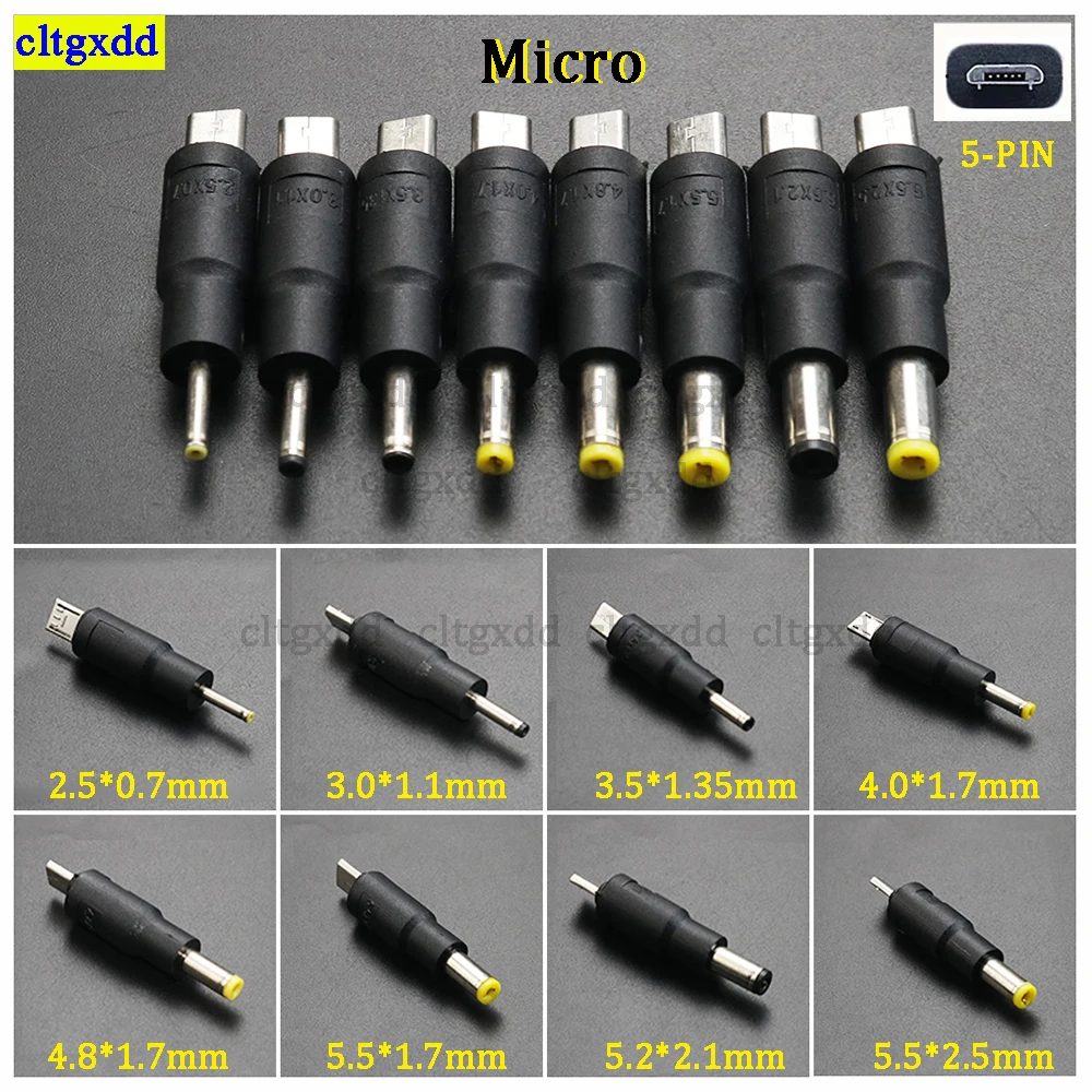 

cltgxdd 1 micro to DC 5-pin USB male plug 5.5 * 2.5/2.5 * 2.1/4.8 * 1.7mm, used for charging mobile phones and laptops