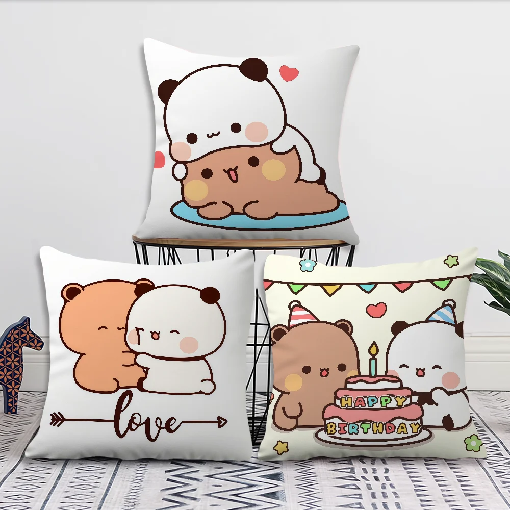 Couple Comfortable Soft Pillow Case for Sofa Bear Cartoon Kawaii Living Room Home Office D-Dudu Decor Protective Covers B-Bubu