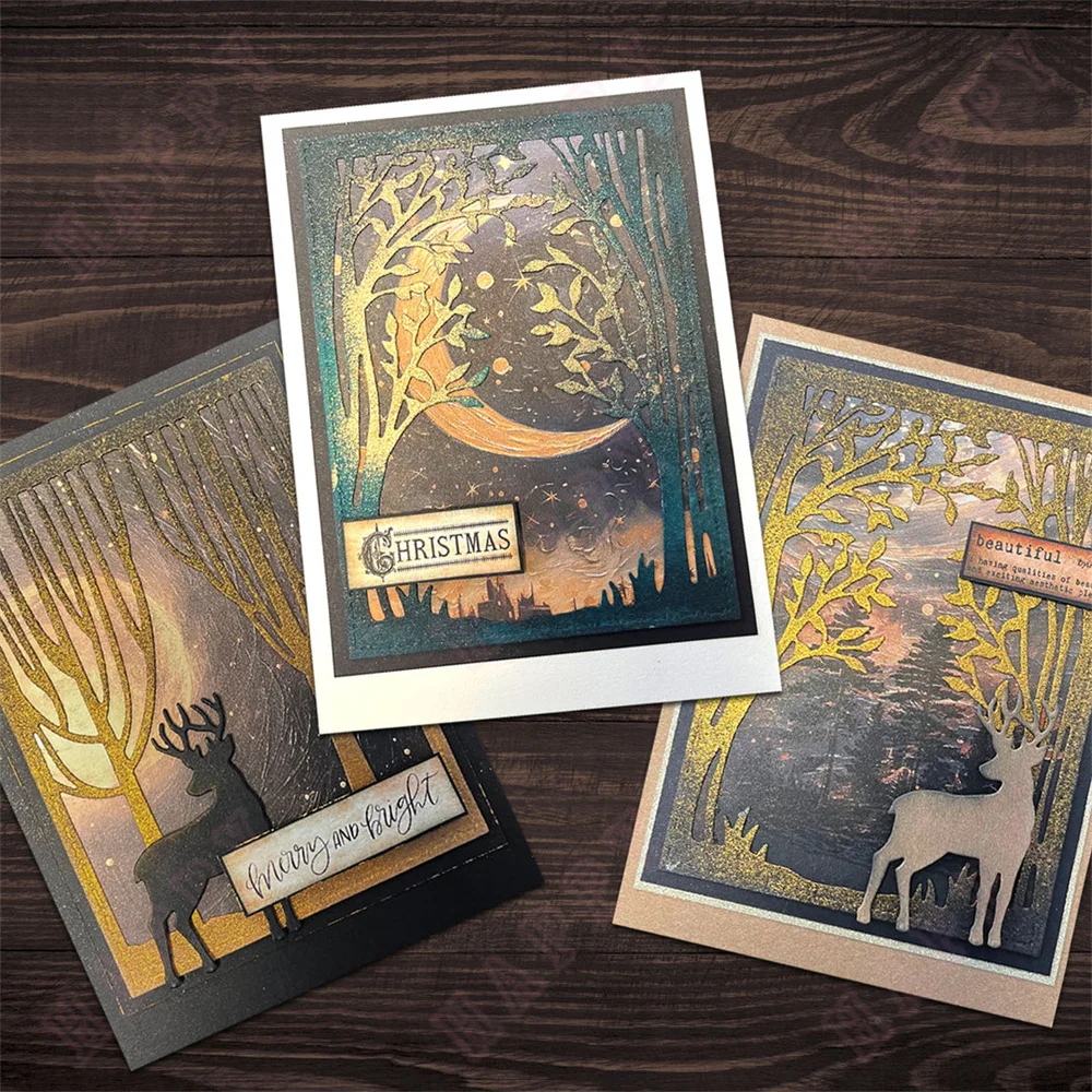 عيد الميلاد مرح ومشرق خط الأشجار والأيل الإطار المعادن قطع يموت Stencil DIY بها بنفسك سجل القصاصات النقش ورقة بطاقة النقش