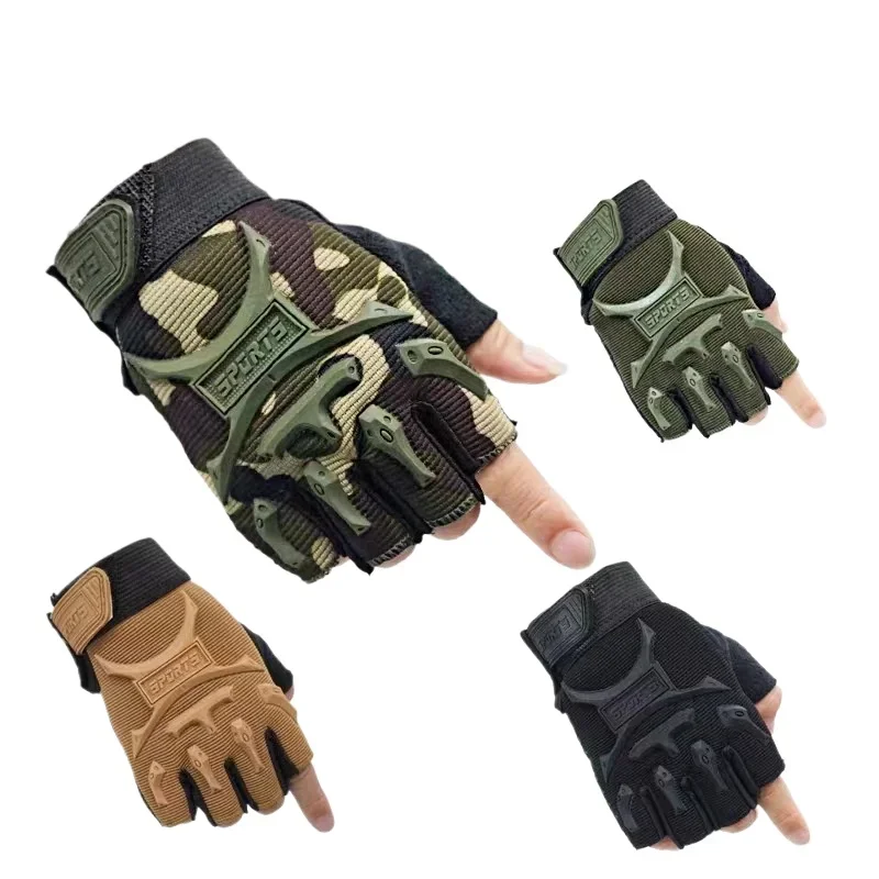 Guantes sin dedos para niños, manoplas antideslizantes de camuflaje, medio dedo, deportes al aire libre, ciclismo, 1 par