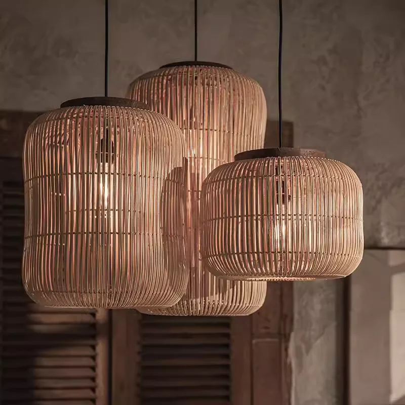 

Rattan Pendant Lights Japan Wabi Sabi Restaurant Hotel Hall Chandelier Living Room Teahouse Hanging Lamps for Home Decor LED