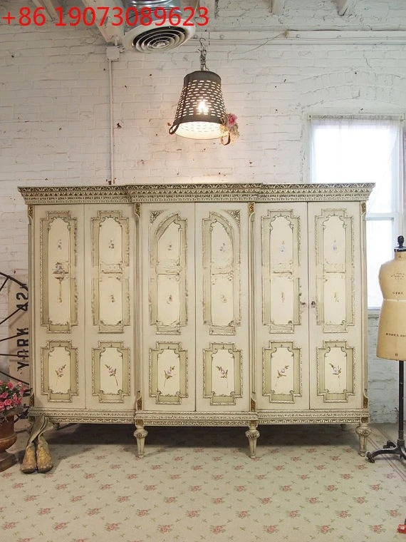

French country furniture retro depicted wardrobe, antique birch carved old storage cabinets