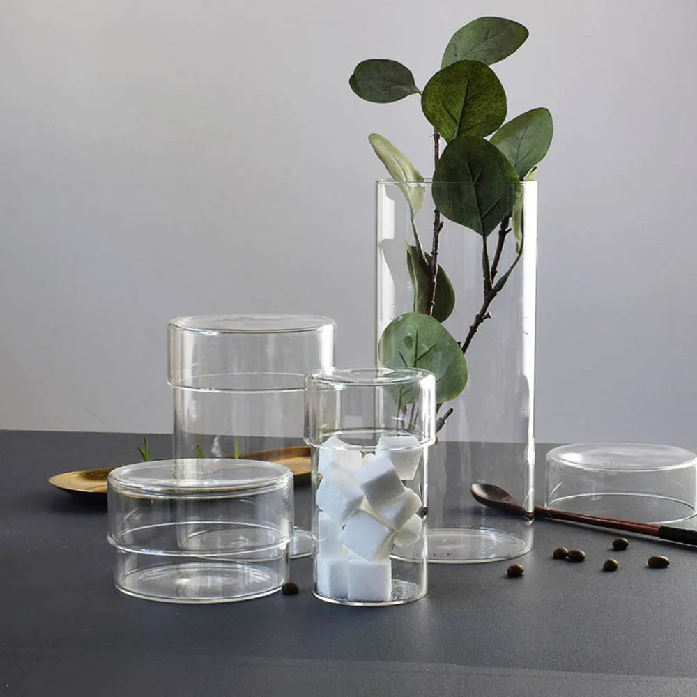 Micro Landscape Moss Bryophyte Transparent Cylinder Glass Bottles with Lid Fresh Moss Bottle Glass Terrarium Home Decoration