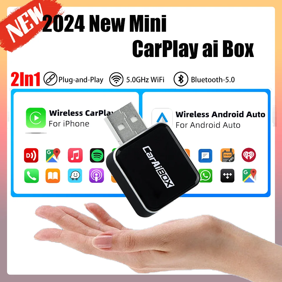 

New Mini Wireless CarPlay Android Auto Wired to Wireless CarPlay Adapter Smart Car Navigation Box WiFi 5.0 BT5.0 Auto Connection