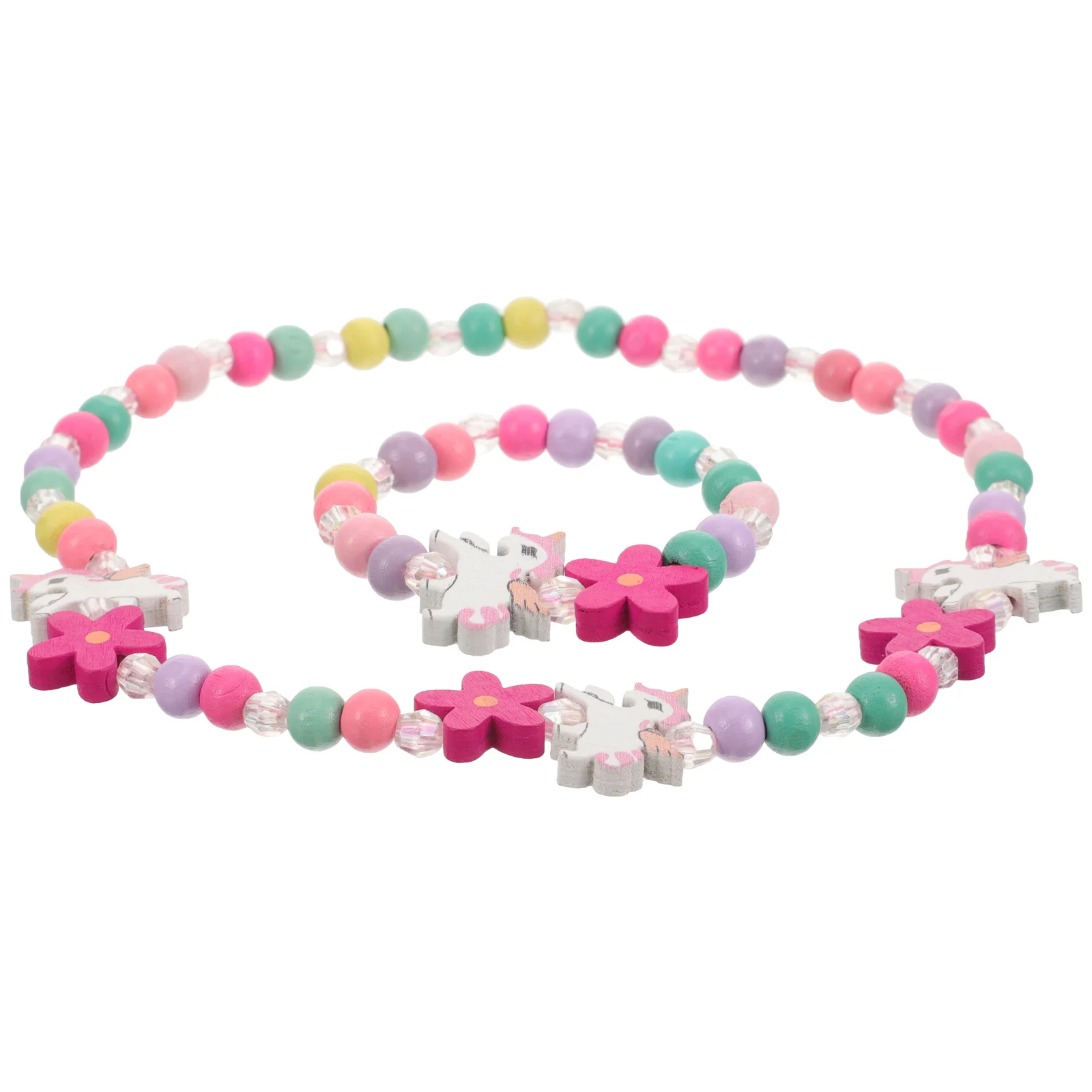 Wooden Bracelet Beads Necklace Unicorn Jewelry for Little Girls Toddler Child Jewlery