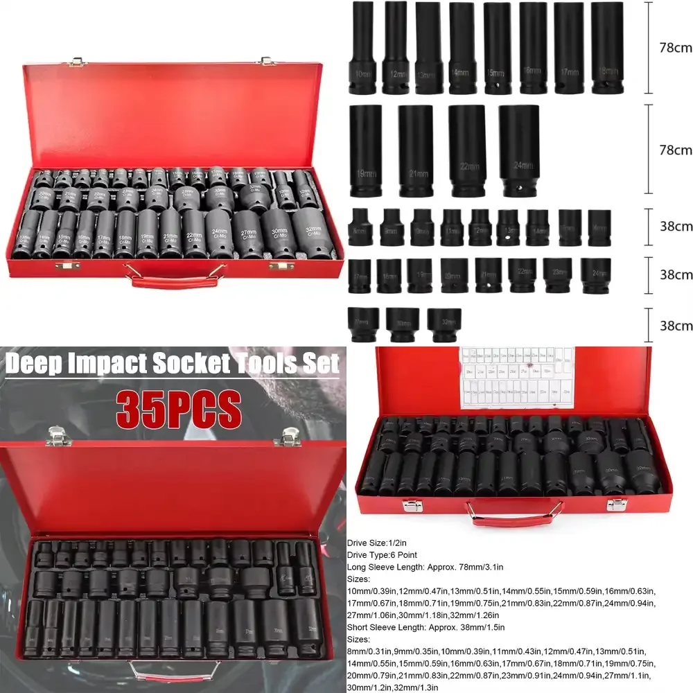 

35pcs 1/2 Inch Car Auto Repair Tools Hex Socket Hand Tool Sets Socket Wrench Set Allen Wrench Tool Kit Impact Socket Set