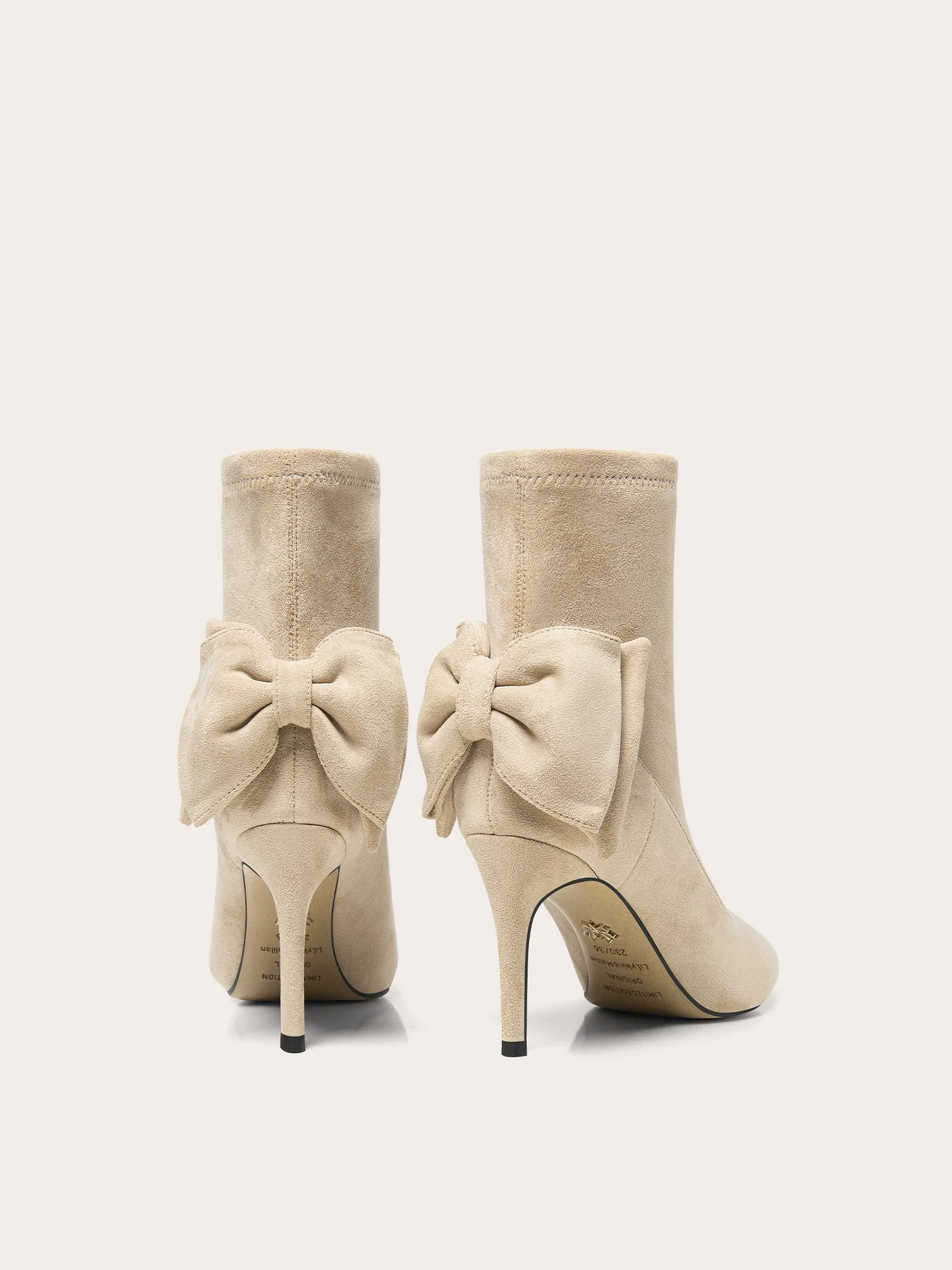 Autumn and winter new pointed bow tie short tube suede boots dress big size small size plus velvet warm high-heeled women's boot