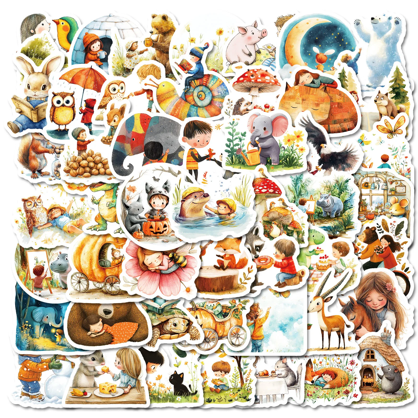 50 Pcs Cute Cartoon Stickers for Kids Hand-Drawn Fantasy Forest Doodle Stickers Children's Creative Activity Sheets