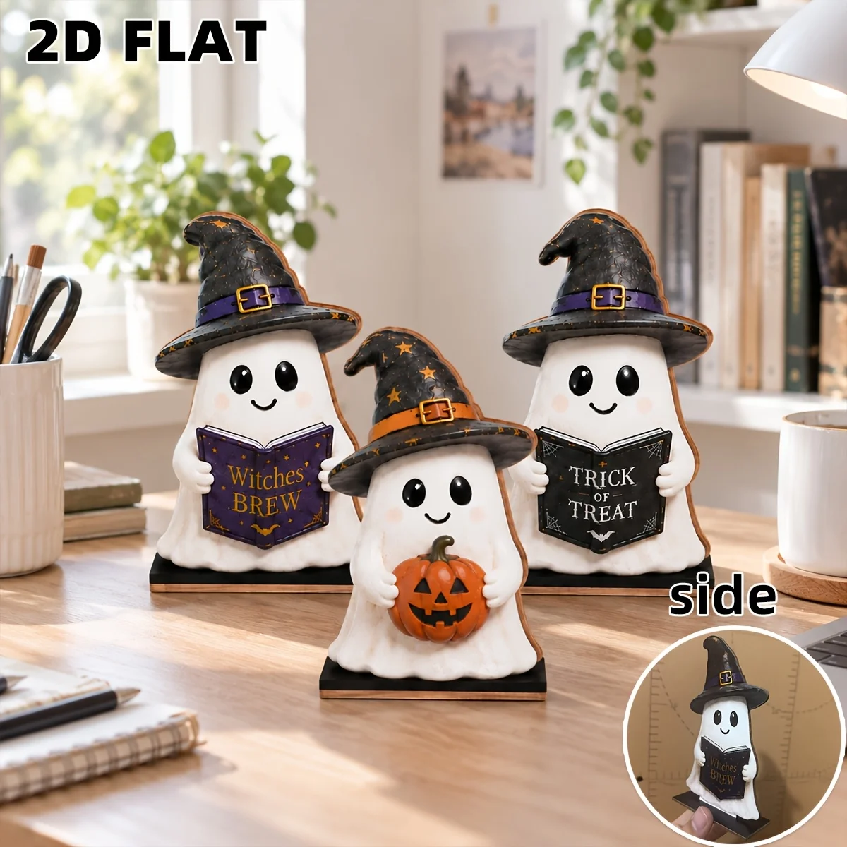 6/3 Pieces of Randomly Assorted Styles, Thickened 2D Flat Halloween Ghost Decorations with Hats, Holding Books and Pumpkins, Wooden Decorations. Halloween Wooden Decorative Plaques, Perfect Holiday Gifts, Ghost Reading Books, Wall Decorations for Home, Desktop Office Decorations, Christmas Decorations, Suitable for All Settings, Vintage, Pastoral, Home Decor, Decorative Signs and Plaques, Halloween Gifts